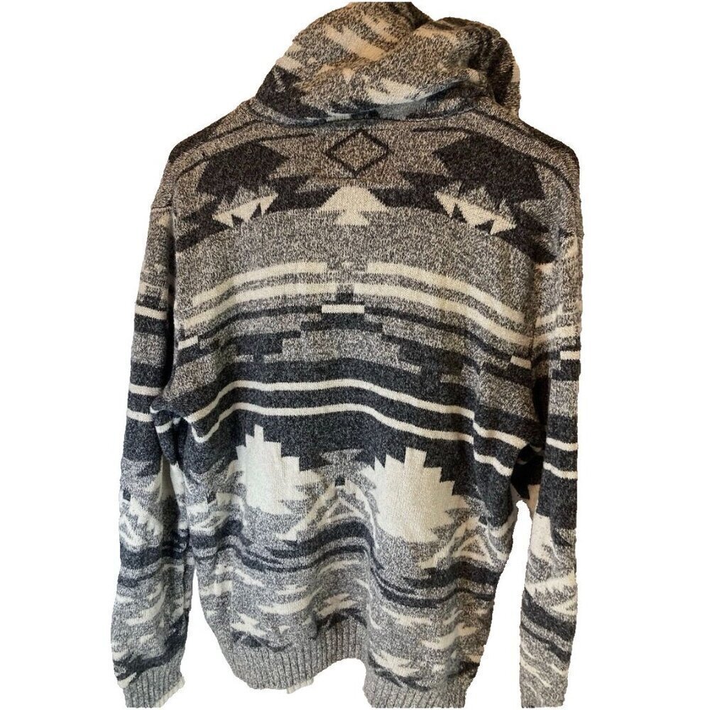 American Eagle Aztec Knit Hoodie Sweater Gray Men’s Size Medium Unisex Women’s L - Picture 3 of 9